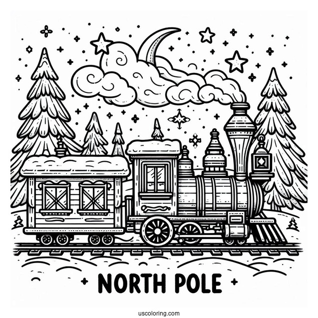 Detailed North Pole Coloring Page Train
