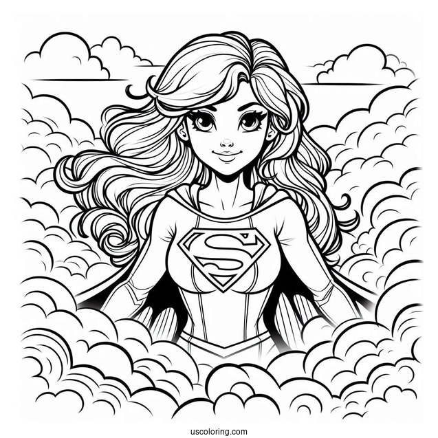 Comic Supergirl Coloring Page In The Clouds