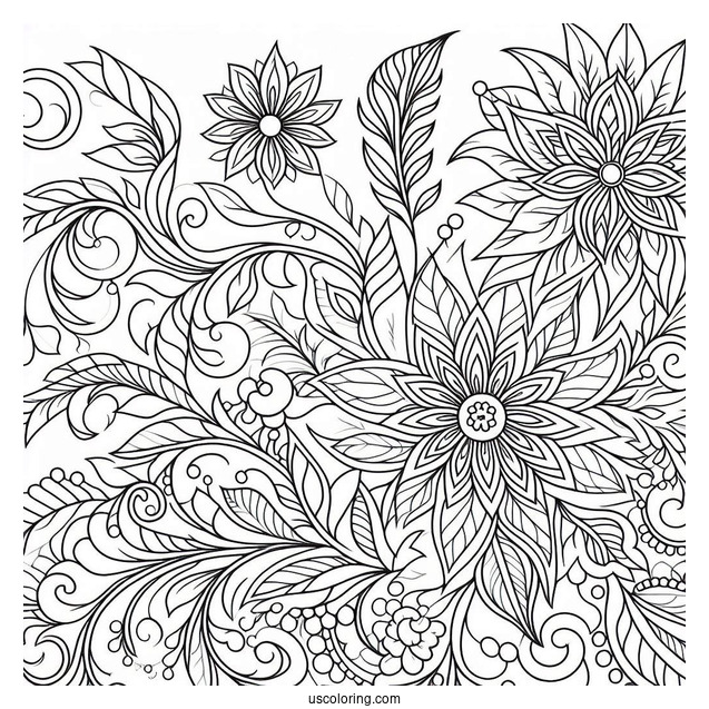 Easy Flowing Floral Pattern Coloring Page