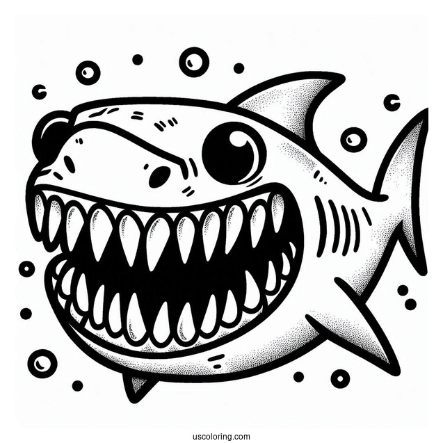 Scary Cartoon Shark Coloring Page Showing Teeth