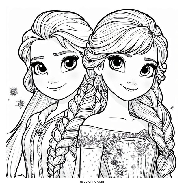 Frozen Elsa And Anne To Color In For Kids
