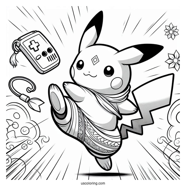 Raichu Coloring Page Kicking Air With Game Boy In Background