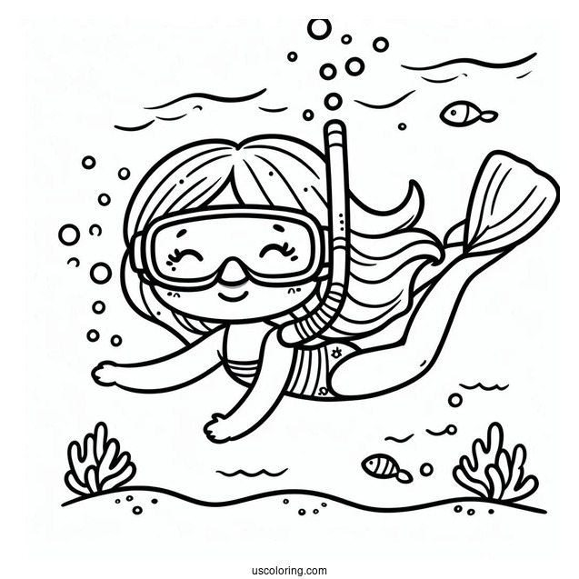 Swimming Coloring Page OfGirl Snorkeling At The Sea