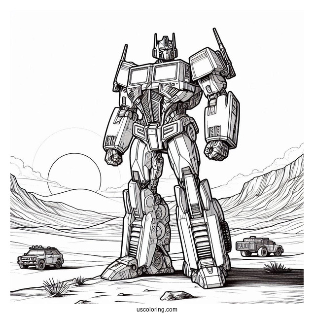Autobot Optimus Prime Coloring Page Looking Out At Desert