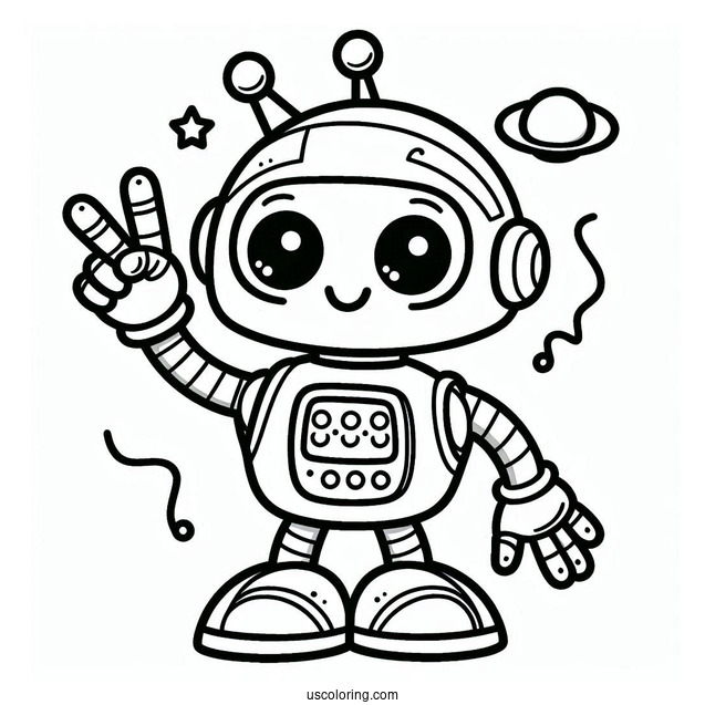 Cartoon Robot Smiling And Waving Coloring Page For Preschoolers