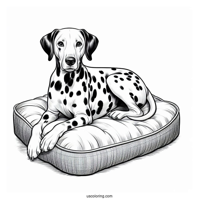 Realistic Dalmatian On Dog Bed Coloring In