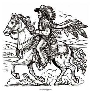 Cowboy Coloring Page Of Native American Riding A Horse
