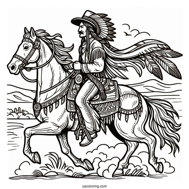 Cowboy Coloring Page Of Native American Riding A Horse