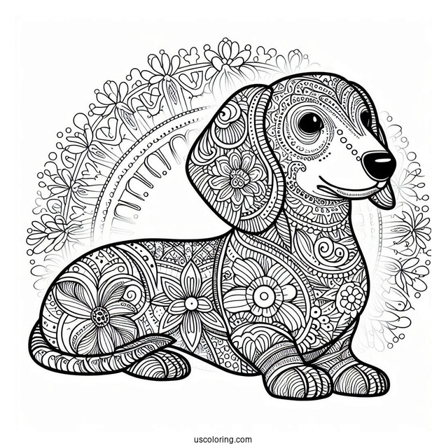 Intricate Dachshund Coloring Page Mandala
