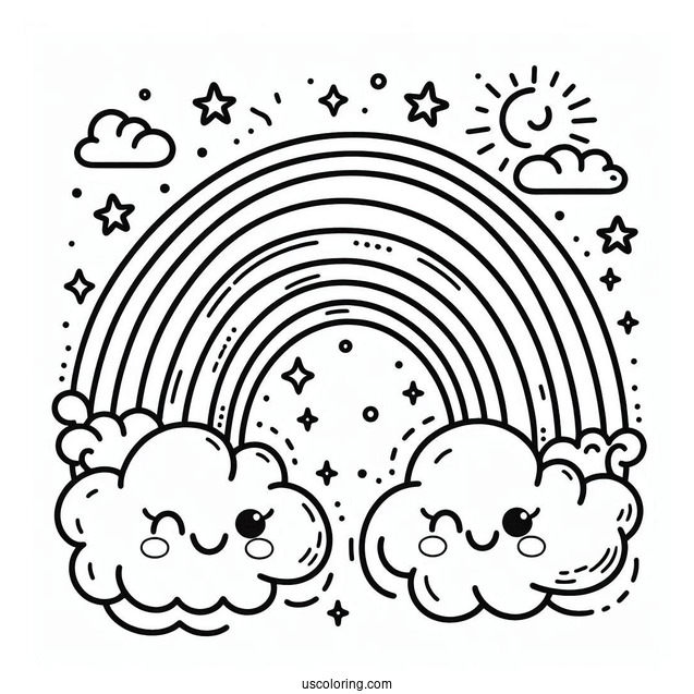 Rainbow With Smiling Clouds To Color