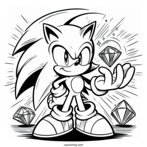 Super Sonic Coloring Page With Sonic Holding Chaos Emeralds
