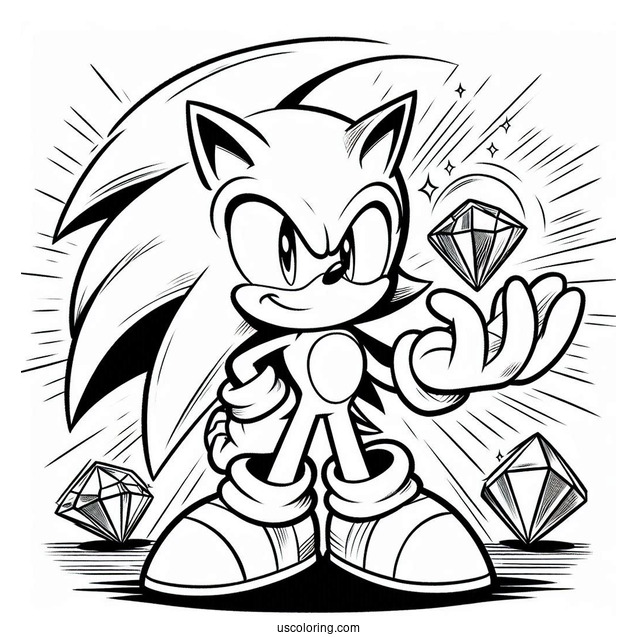Super Sonic Coloring Page With Sonic Holding Chaos Emeralds