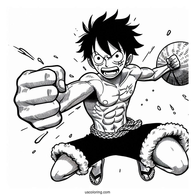 One Piece Coloring Page Of Monkey Luffy Throwing A Punch