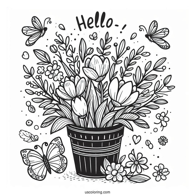 Hello Spring Coloring Page Flower Bouquet