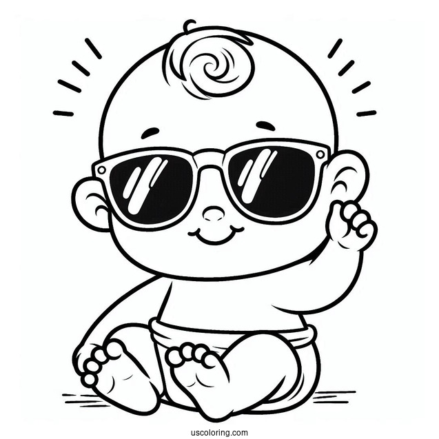 Easy Baby Coloring Page Wearing Sunglasses For Kids
