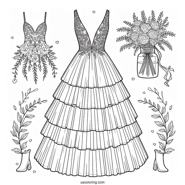 Formal Backless Dress Coloring Page With Tiered Skirt