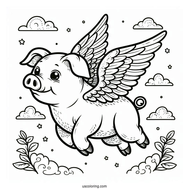 Flying Pig With Wings To Color