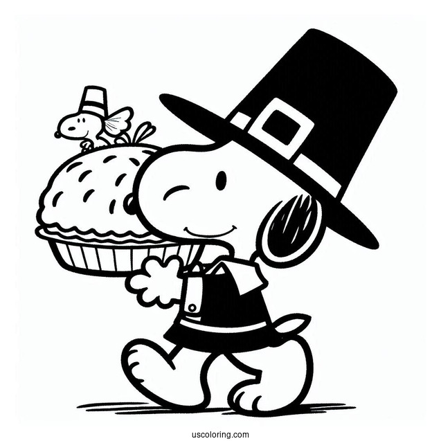 Pilgrim Coloring Page Snoopy Carrying A Pie For Kids