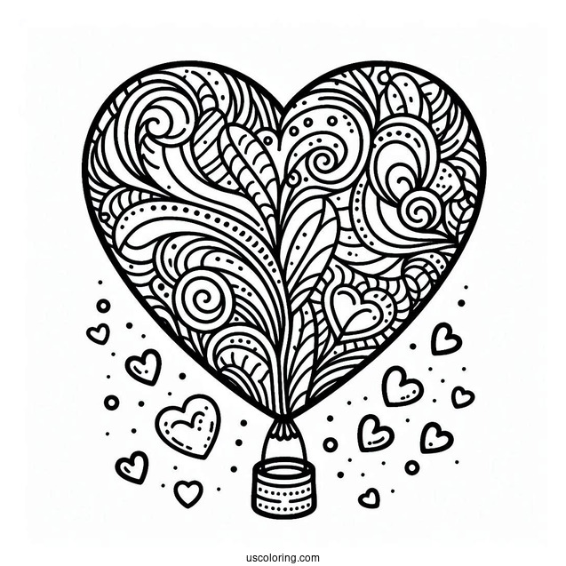 Valentines Day Love Heart Balloon To Color