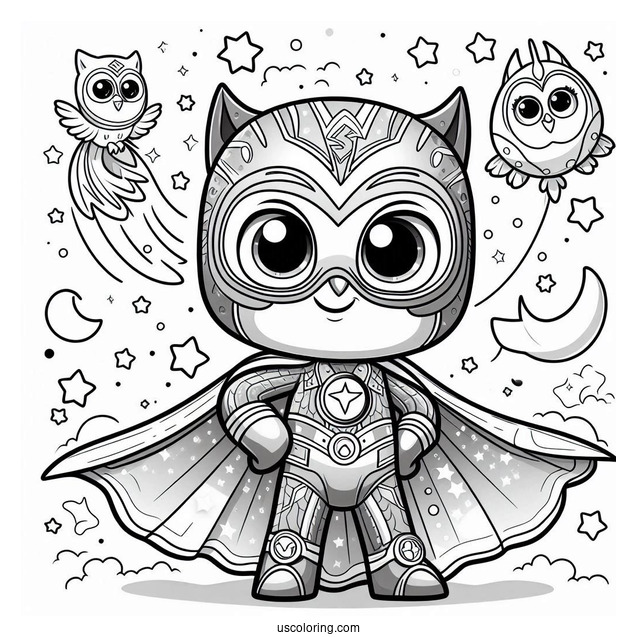 PJ Masks Coloring Page Of Space Owlette Holding Cape