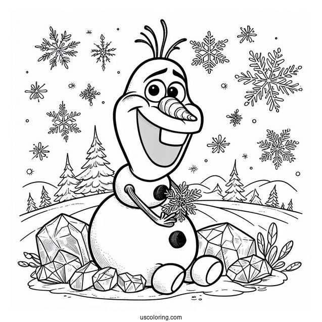 Coloring Page Of Olaf With Ice Crystals