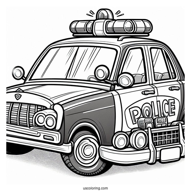 Cartoon Style Police Car To Color For Kids