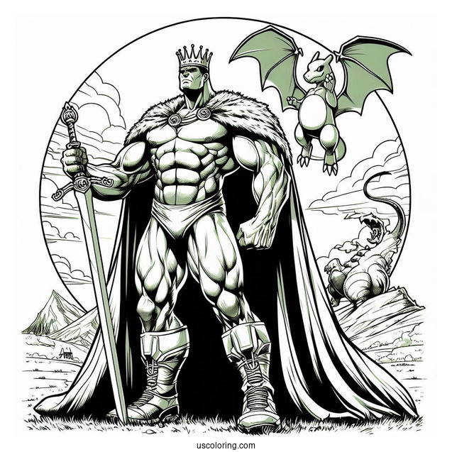 Powerful Hulk Coloring Page Standing Behind Charizard