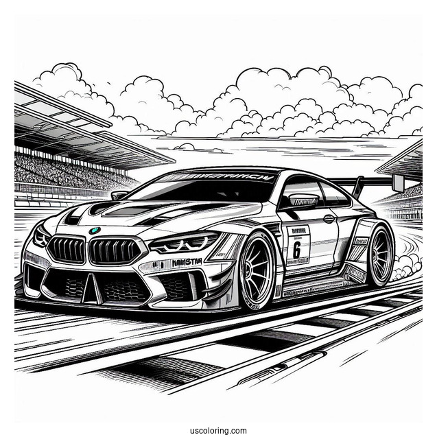 BMW Coloring Page M6 GT3 On Race Track