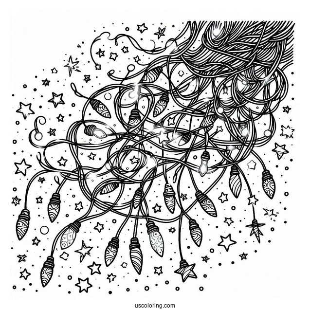 Tangled Christmas Lights With Stars To Color