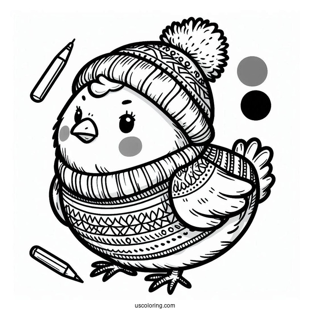 Chicken Wearing a Sweater And Beanie To Color