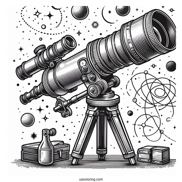 Science Coloring Page Of Detailed Refractor Telescope