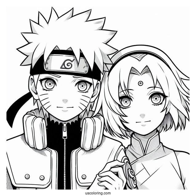 Teenage Naruto Coloring Page With Sakura And Kakashi In Konoha