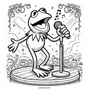 Muppets Coloring Page Of Kermit The Frog On Stage