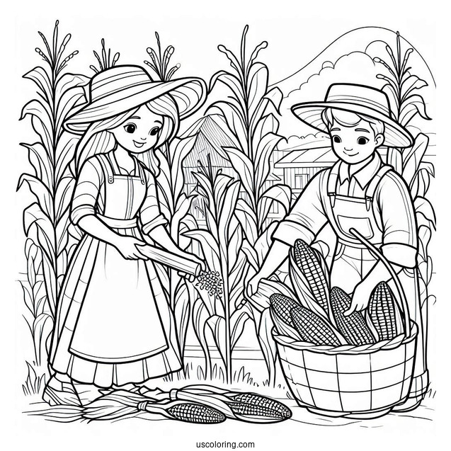 Easy To Color Picture Of Farmer Harvesting Corn