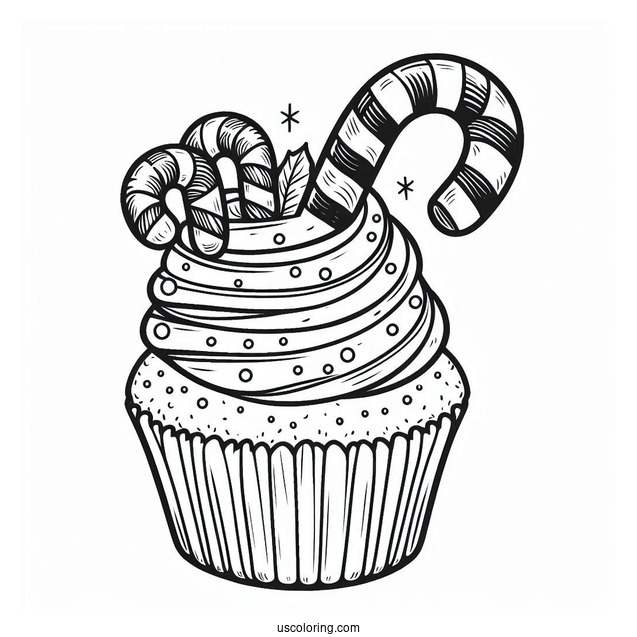 Candy Cane In a Cupcake To Color