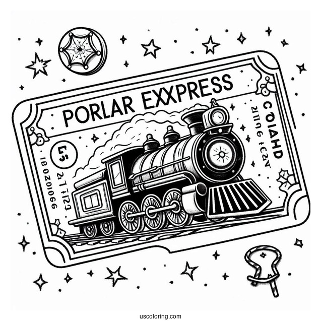 Polar Express Coloring Page Of Train Ticket