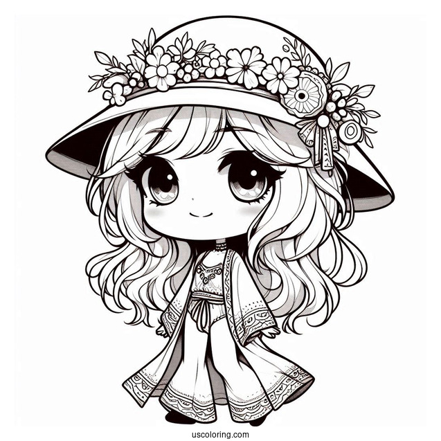 Hippie Chibi Girl With Floral Hat
