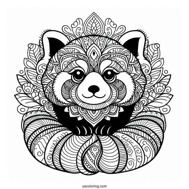 Red Panda Mandala To Color For Relaxation