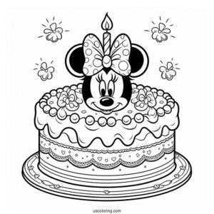 Coloring Sheet Of Minnie Mouse Birthday Cake