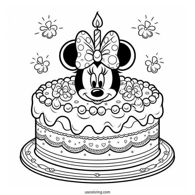 Coloring Sheet Of Minnie Mouse Birthday Cake