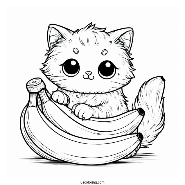 Cat Staring At A Ripe Banana Coloring Page