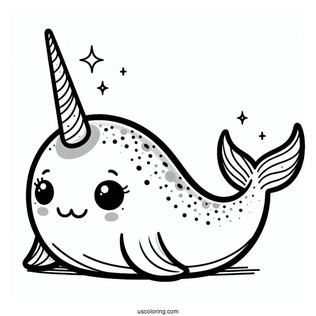 Simple Narwhal Coloring Page With Mane For Preschoolers