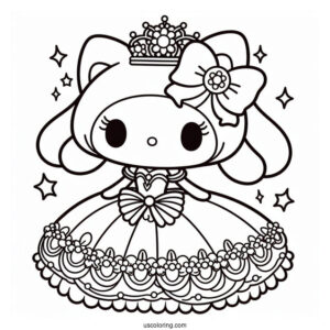 Cute My Melody Coloring Page In Ball Gown