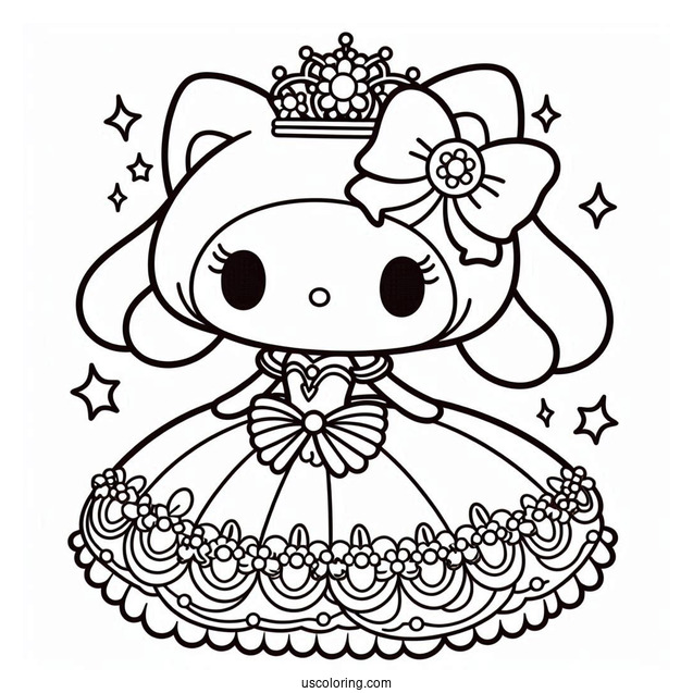 Cute My Melody Coloring Page In Ball Gown