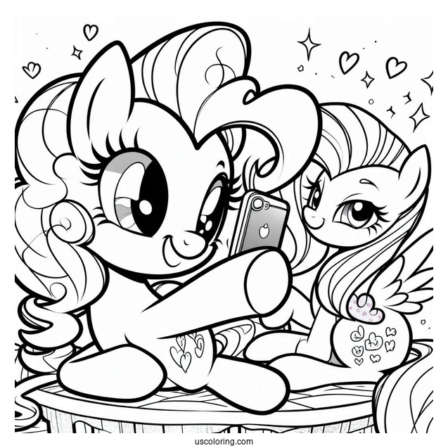 Pinkie Pie Coloring Page Taking A Selfie With Fluttershy