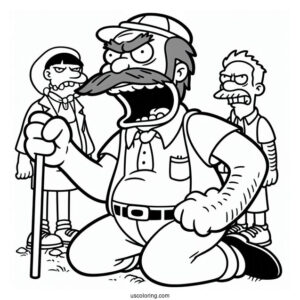 Simpsons Coloring Pages Of Groundskeeper Willie Shaking His Fist In Anger