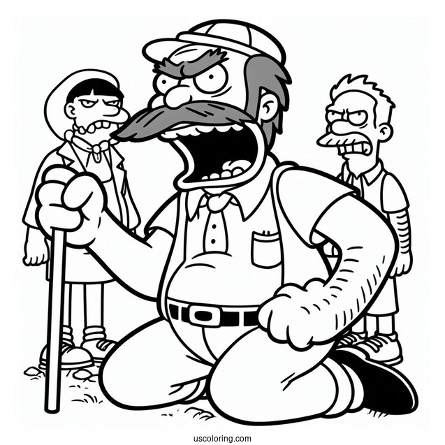 Simpsons Coloring Pages Of Groundskeeper Willie Shaking His Fist In Anger
