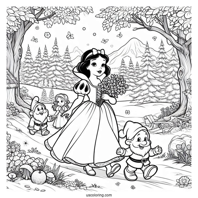 Snow White Coloring Pages Of Doc Dwarf Strolling In The Forest For Kids