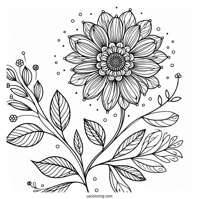 Flower Mandala Coloring Page With Stem And Leaves