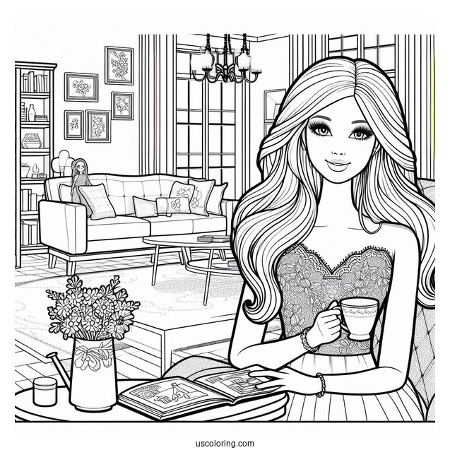 Barbie Doll In Living Room To Color